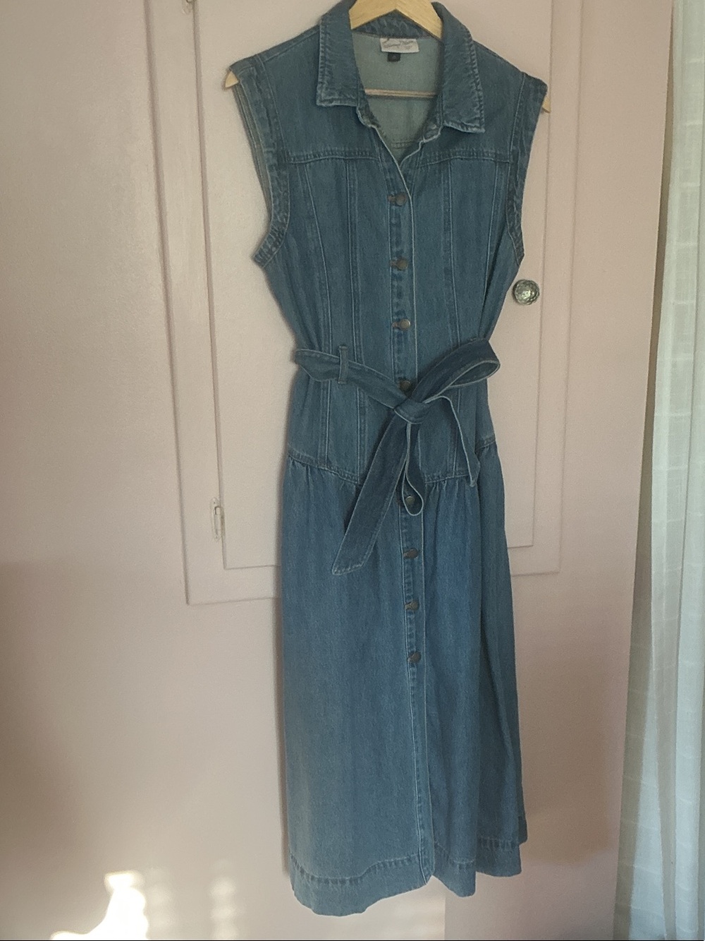 Universal Thread Sleeveless Denim Shirt Dress in Blue with Tie Waist